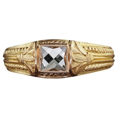 Victorian Revival French 18K Green Gold French Cut Diamond Engagement Ring