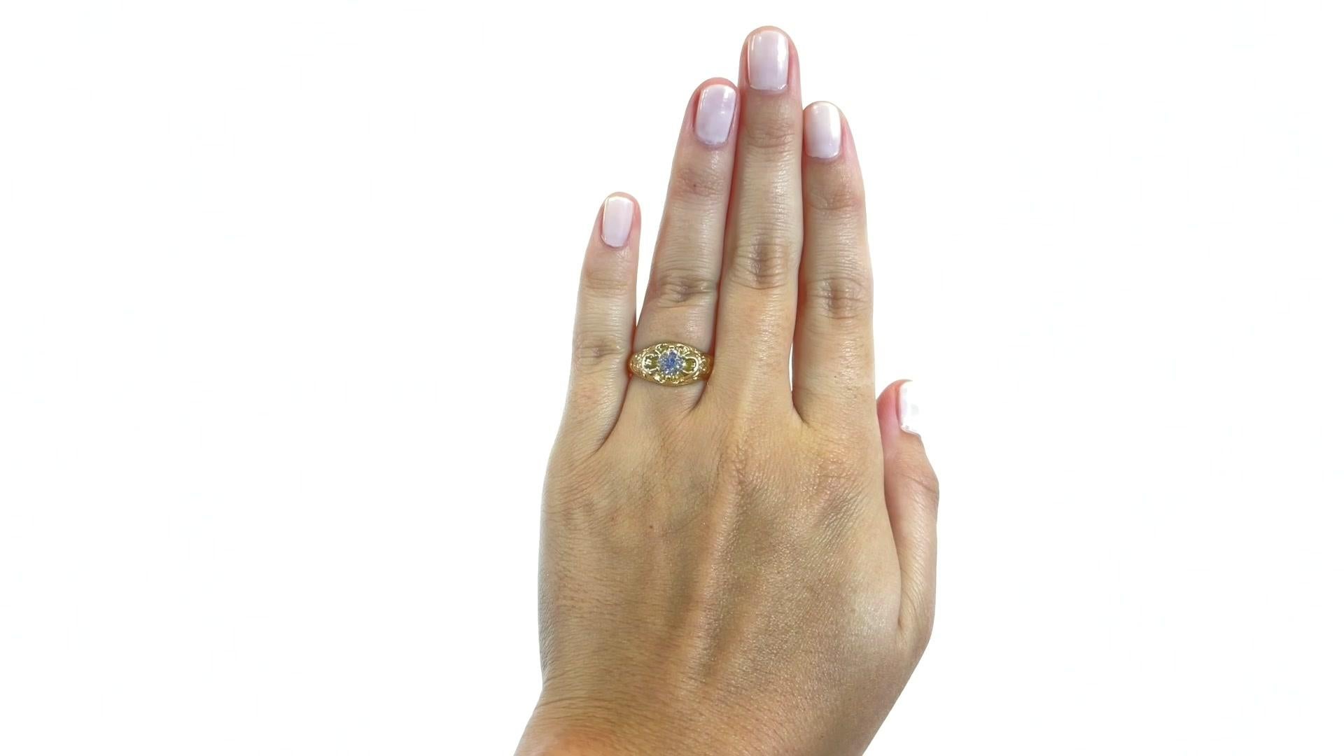 Victorian Revival GIA Round Brilliant Cut Diamond Gold Engagement Ring. The diamond is GIA certified Old European Cut, 0.75 carat, J color, VS2 clarity.(#2215851186). Stamped 14k with maker's mark. Circa 1950s. Size 8 1/2 and can be resized.

About