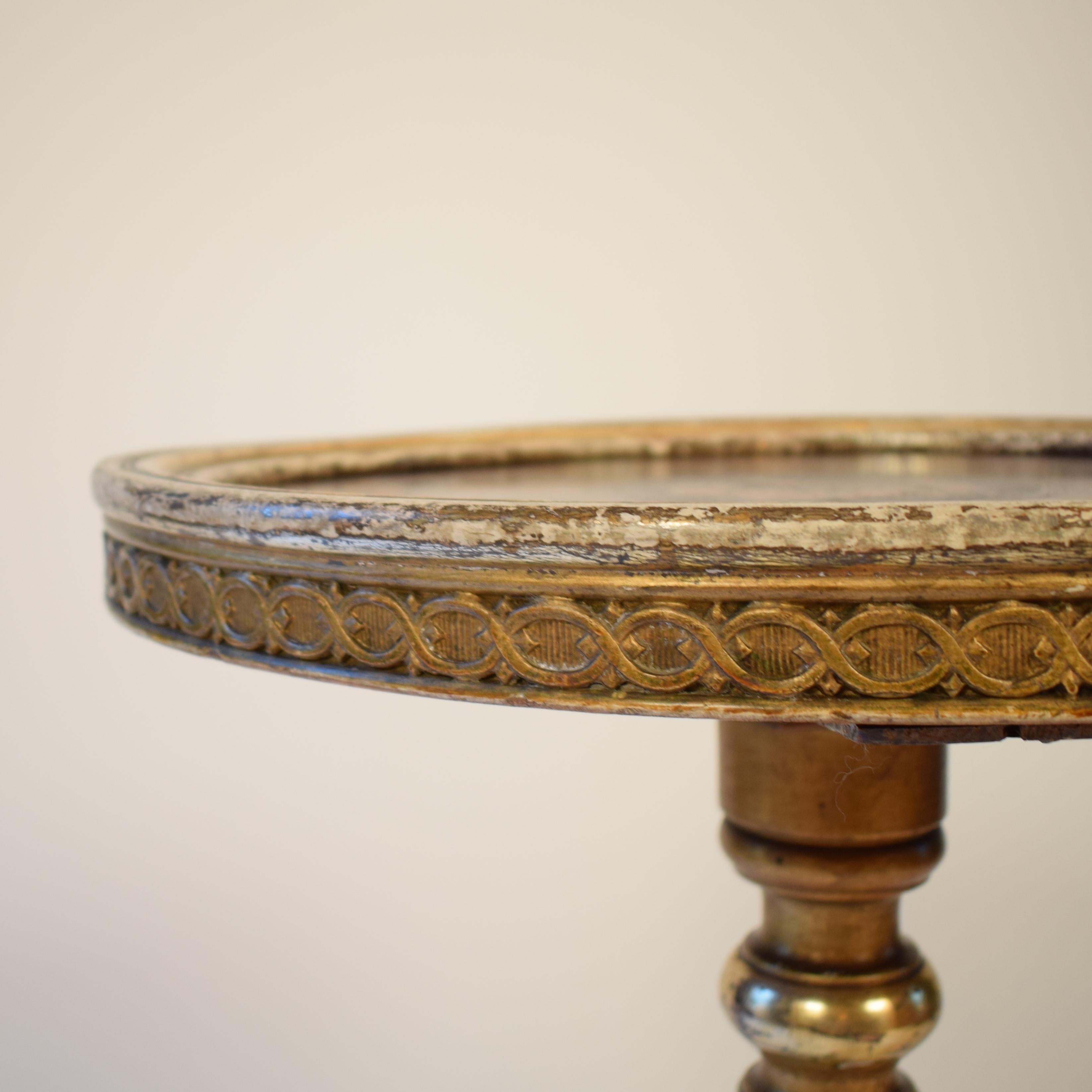 Beech Victorian / Revival Gilded and Marquetry Round and Turned Side Table, circa 1870 For Sale