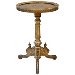 Antique Victorian / Revival Gilded and Marquetry Round and Turned Side Table, circa 1870
