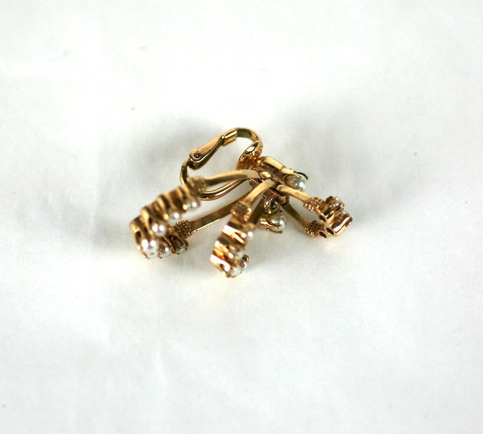 Victorian Revival Gold and Pearl Earrings In Excellent Condition For Sale In New York, NY