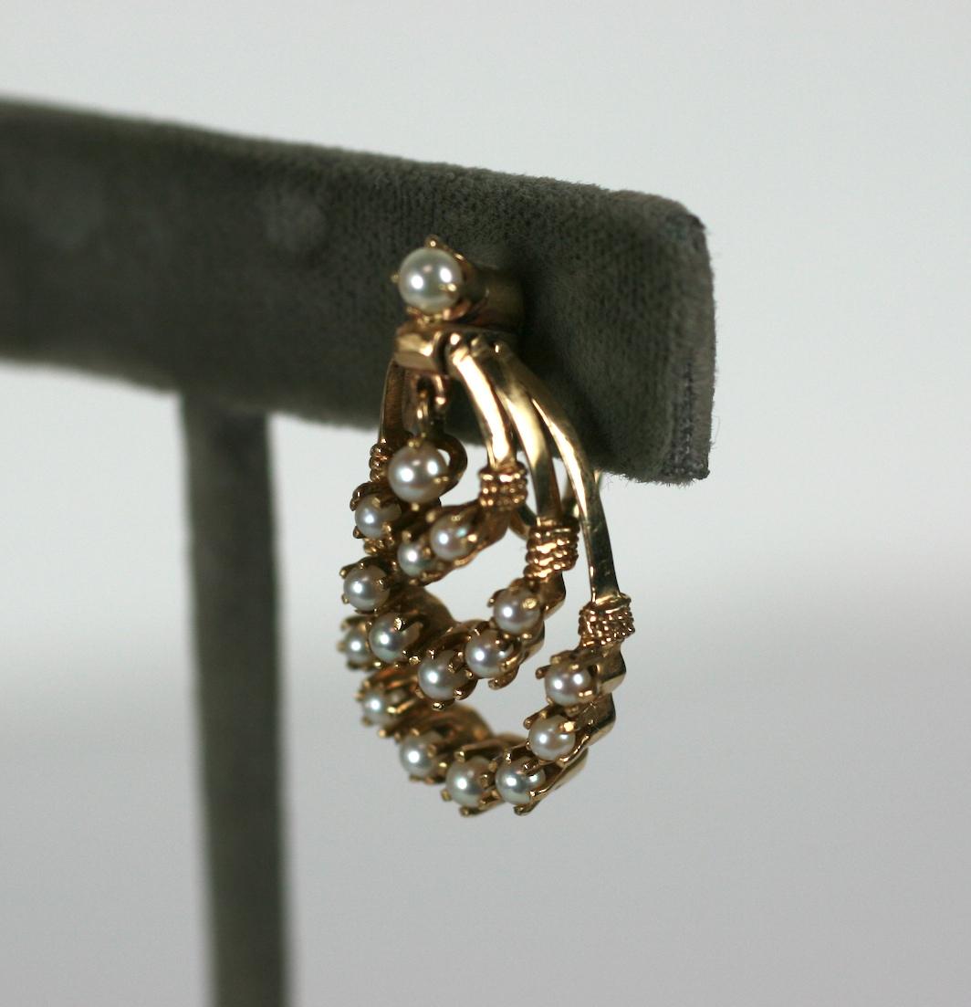 Victorian Revival Gold and Pearl Earrings For Sale 1