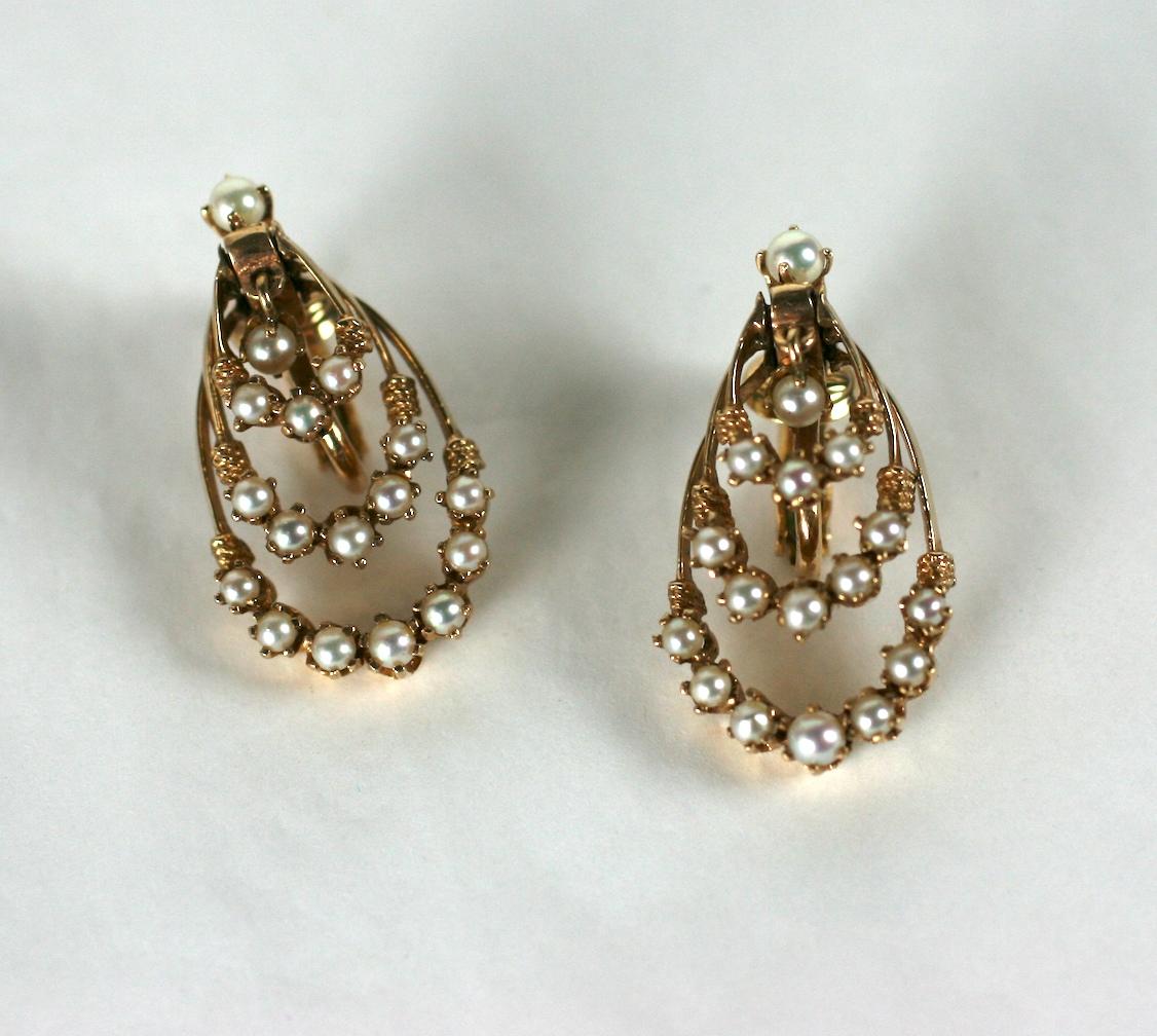 Victorian Revival Gold and Pearl Earrings For Sale 2