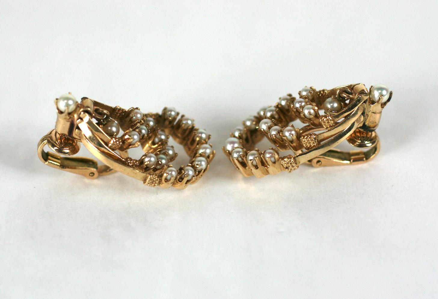 Victorian Revival Gold and Pearl Earrings For Sale 3