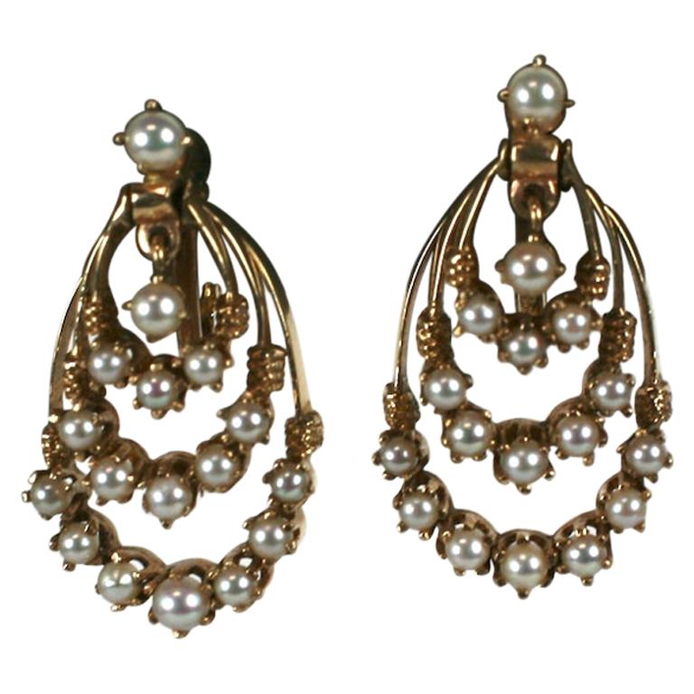 Victorian Revival Gold and Pearl Earrings
