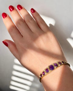 Viktorianische Wiedergeburt Gold abgestufte Amethyst & Diamant Scharnier Armreif
