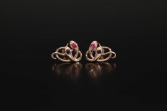 Victorian Revival Gold Snake Stud Earrings Ruby Sapphire Rose Gold Serpent Studs