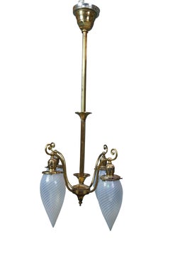 Victorian Revival Hubbell Opalescent Swirl Glass 4 Light Pendant Chandelier 38"