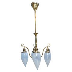 Victorian Revival Hubbell Opalescent Swirl Glass 4 Light Pendant Chandelier 38"