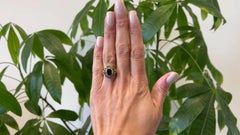 Victorian Revival Italian Sapphire and Diamond 18k Yellow Gold Cluster Ring