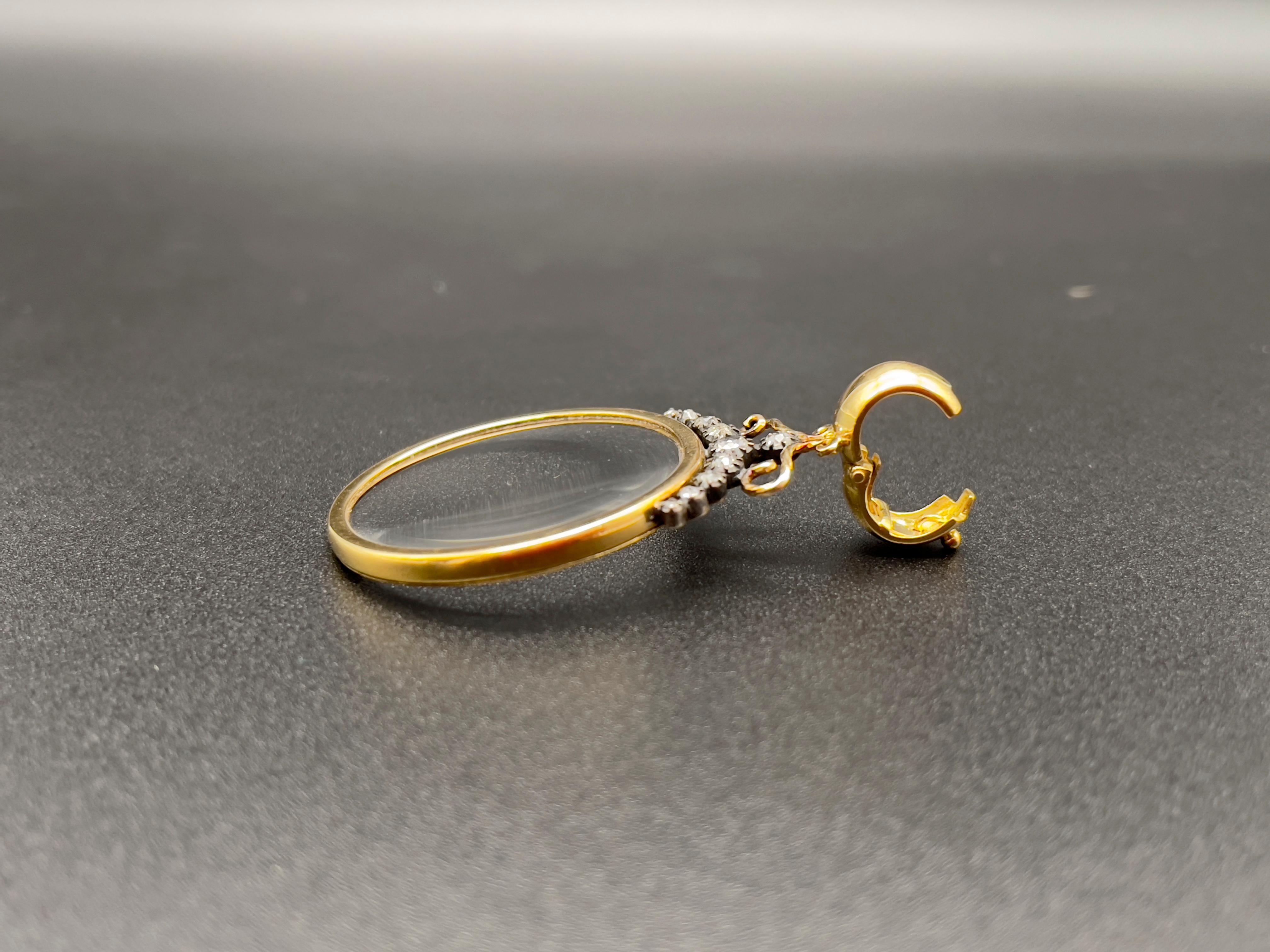 Victorian Monocle Magnifying Glass Diamonds Gold Pendant Necklace  For Sale 3