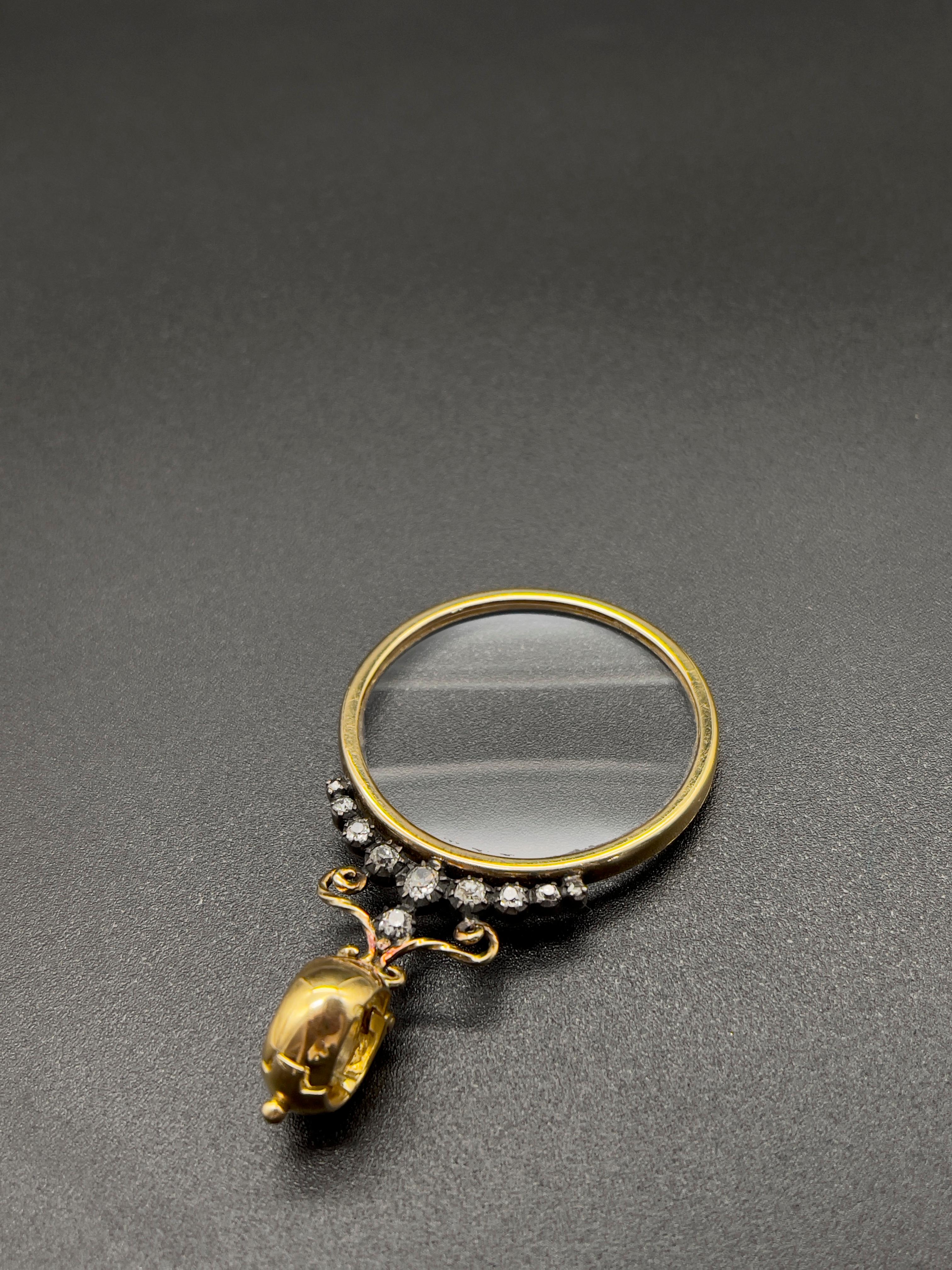 Women's or Men's Victorian Monocle Magnifying Glass Diamonds Gold Pendant Necklace For Sale
