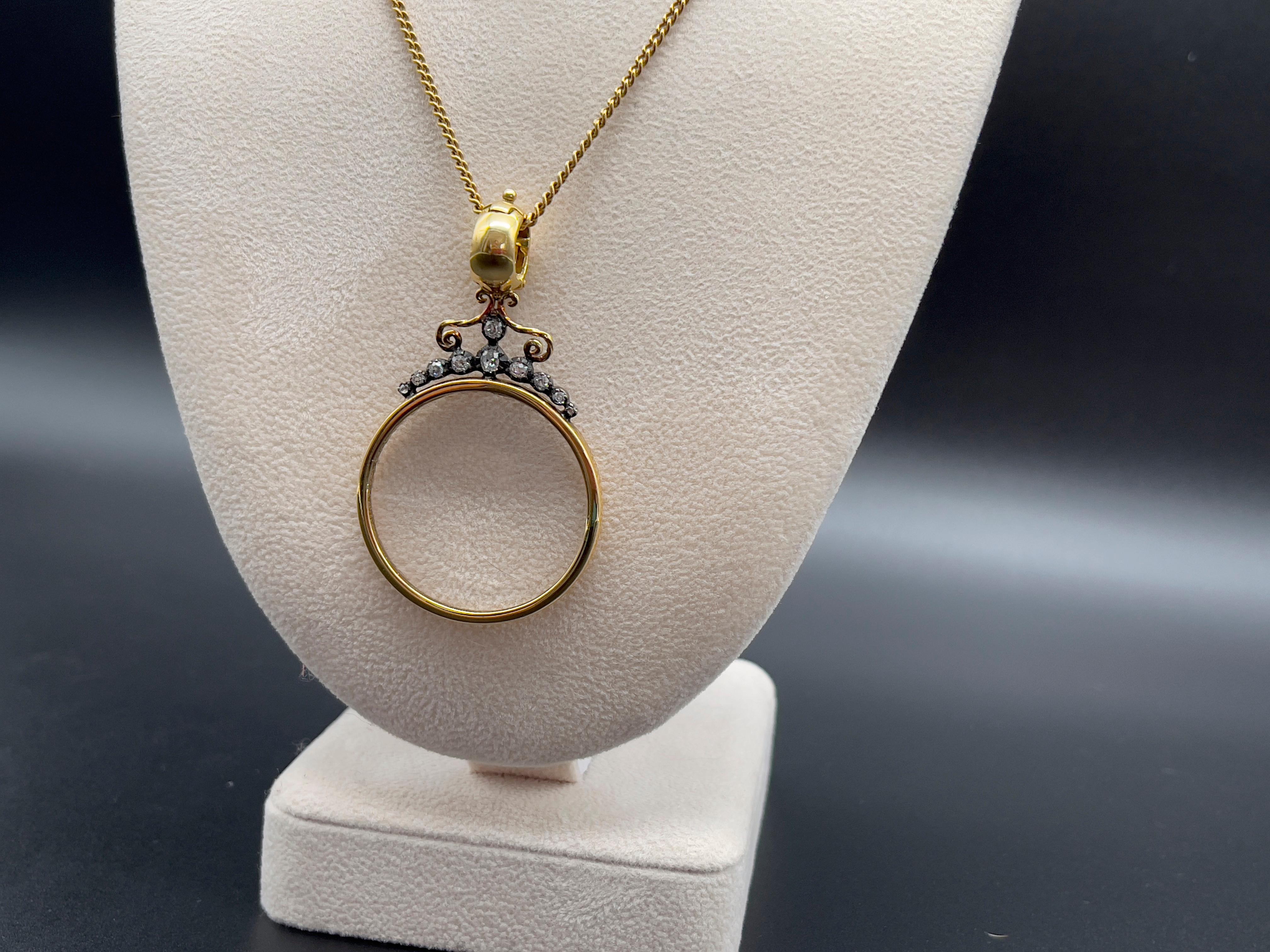 Victorian Monocle Magnifying Glass Diamonds Gold Pendant Necklace In New Condition For Sale In Viana do Castelo, PT