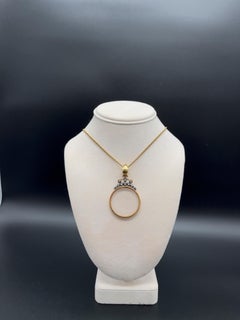 Victorian Monocle Magnifying Glass Diamonds Gold Pendant Necklace