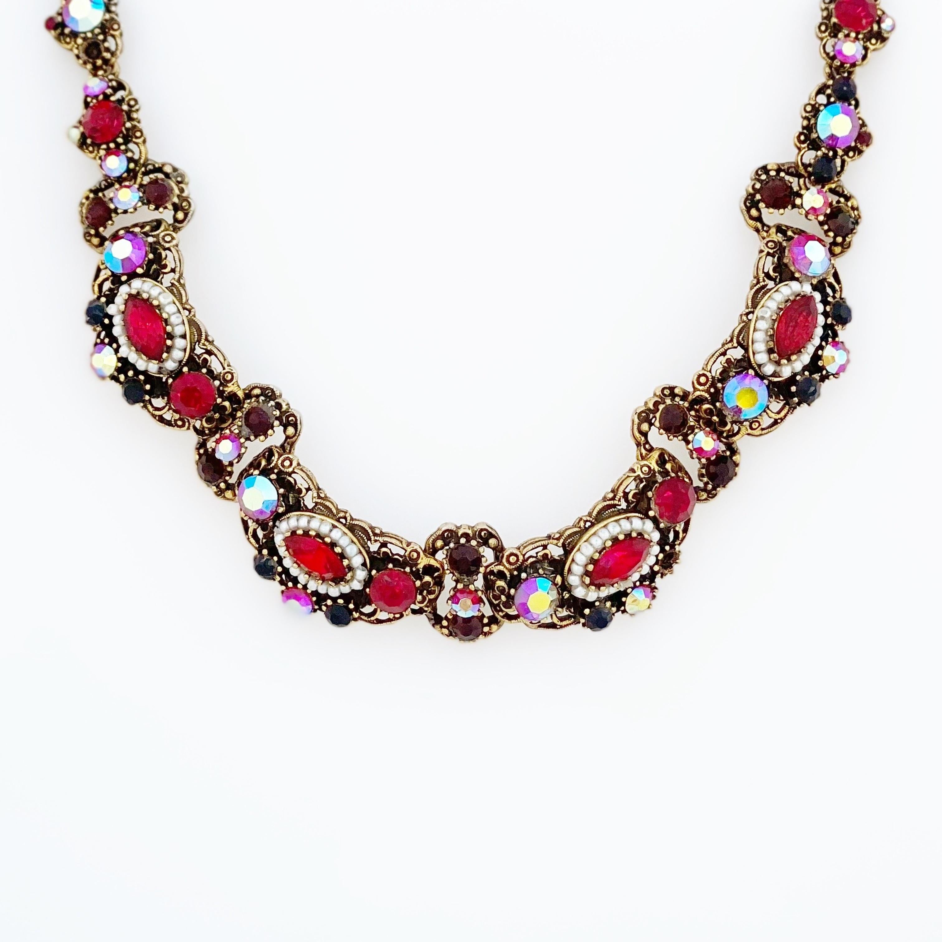 Collier en cristal rouge rubis orné de style néo- victorien par Weiss, années 1960 Bon état à McKinney, TX