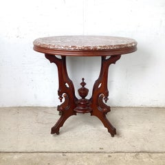 Victorian Revival Oval Marble Top Parlor Table with Sculptural Carved Base