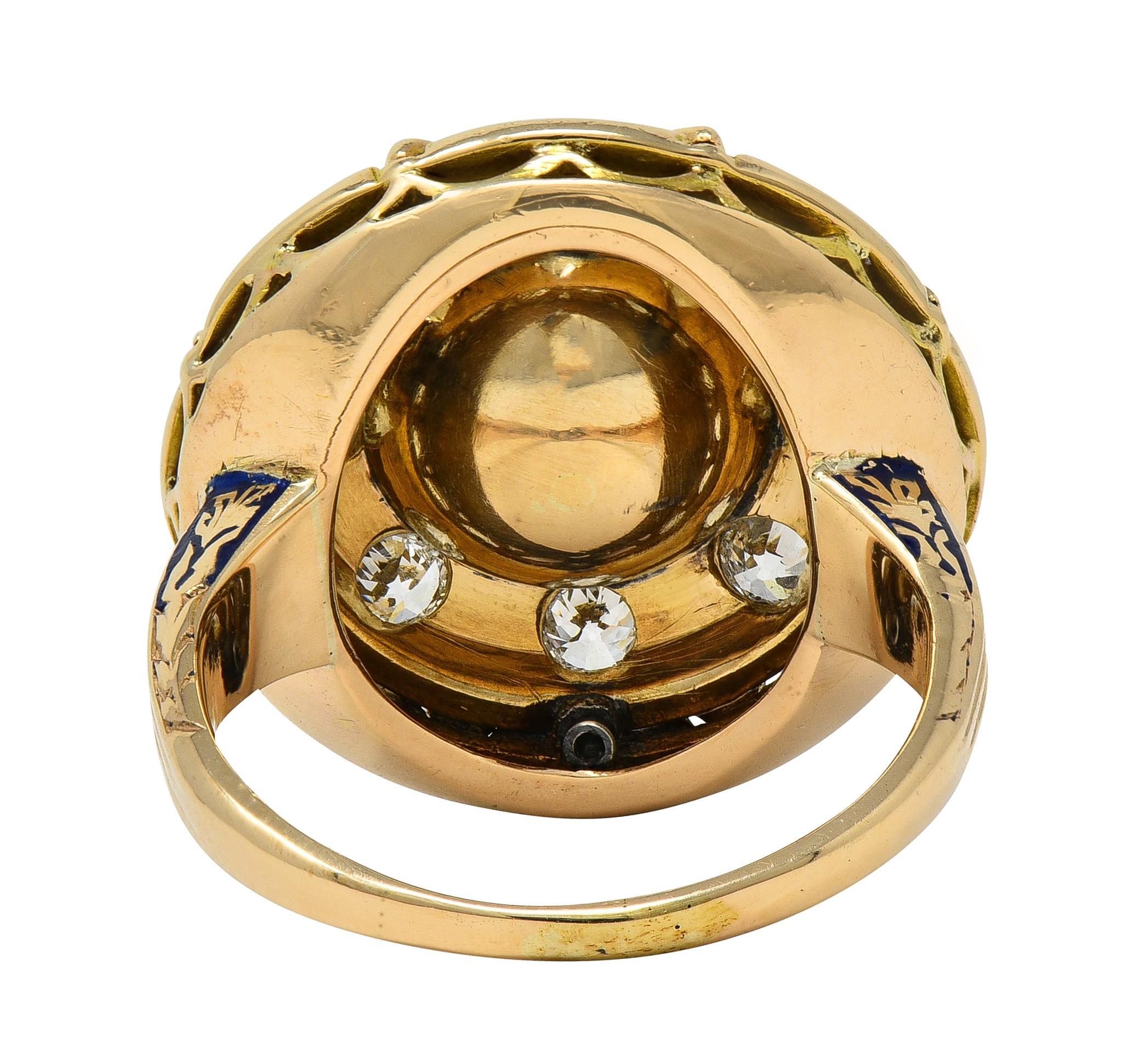 Anello aureola vintage in oro 14 carati con perle e diamanti di epoca rinascimentale in vendita 4