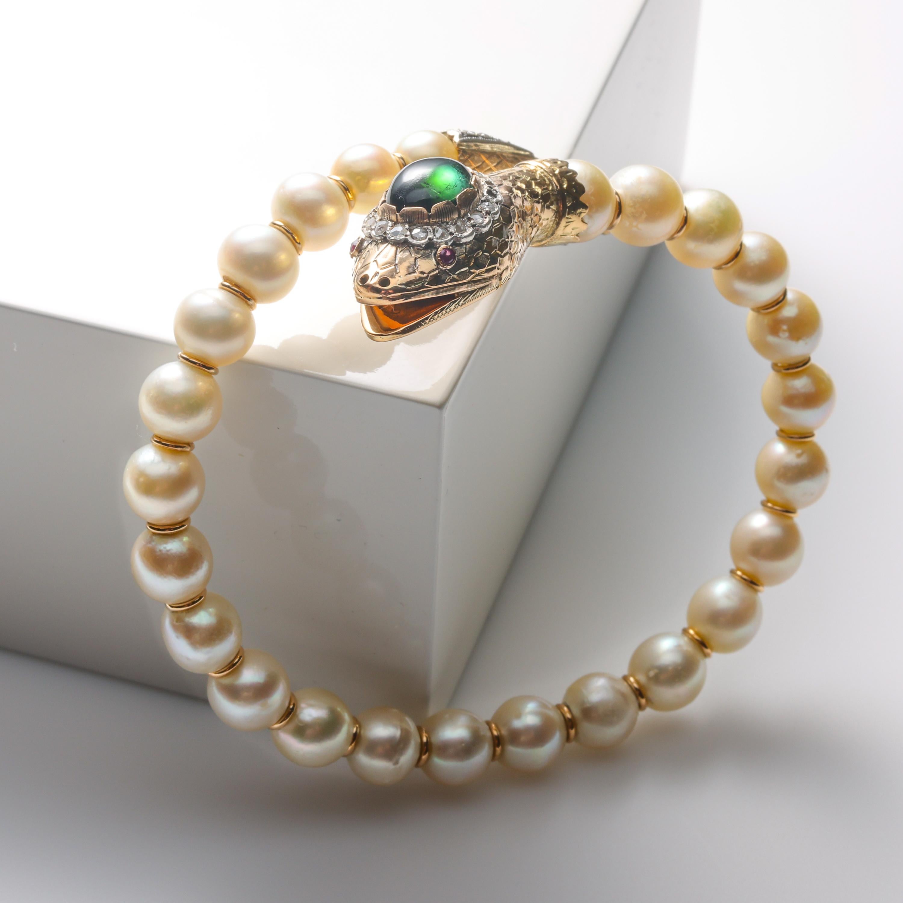Victorian Revival Pearl Serpent Bracelet In Excellent Condition In Southbury, CT