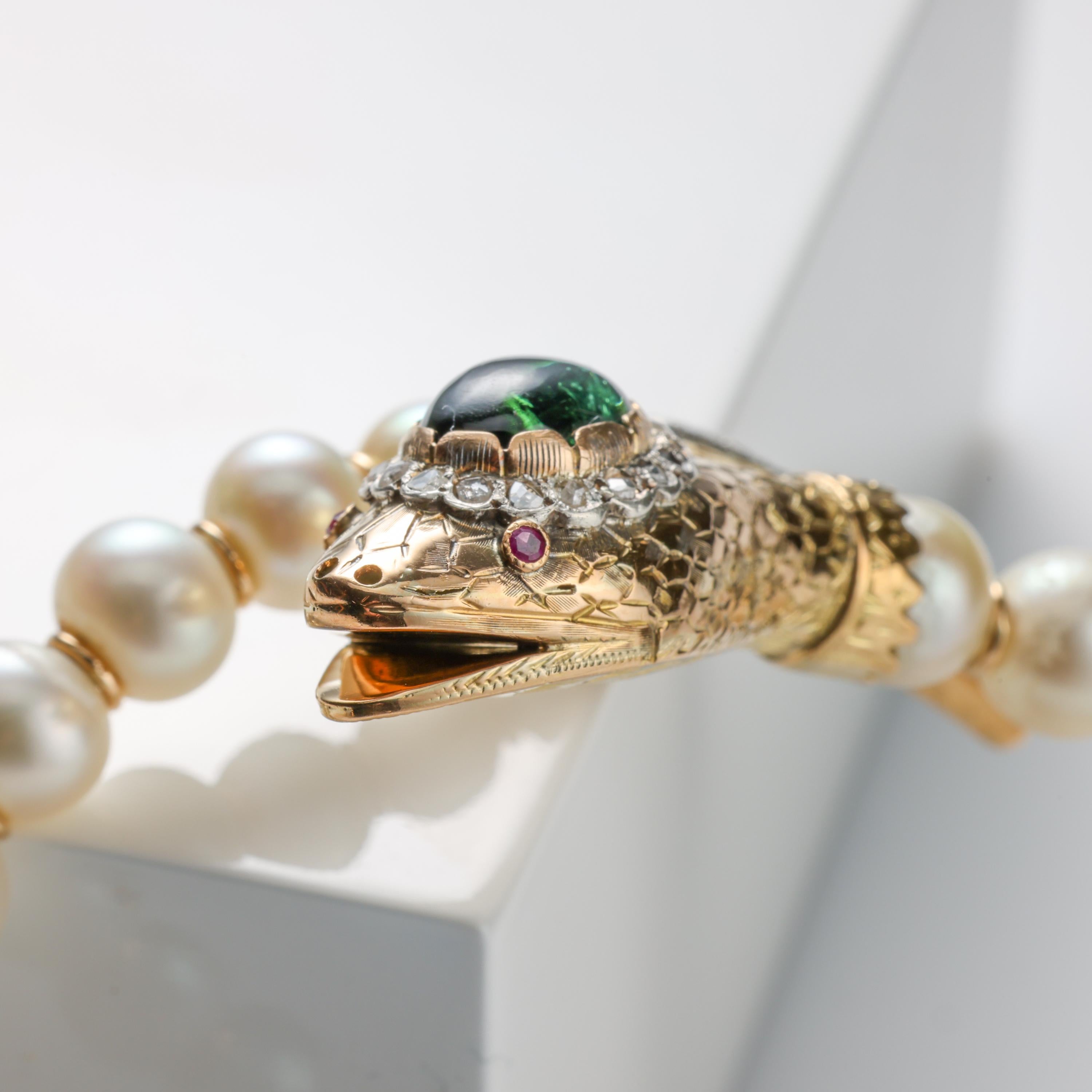 Women's or Men's Victorian Revival Pearl Serpent Bracelet