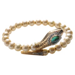 Antique Victorian Revival Pearl Serpent Bracelet