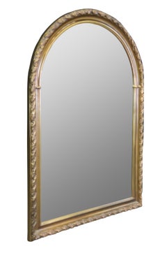 Victorian Revival Regency Gold Arched Ribboned Wall Mirror Beveled Glass Dome
