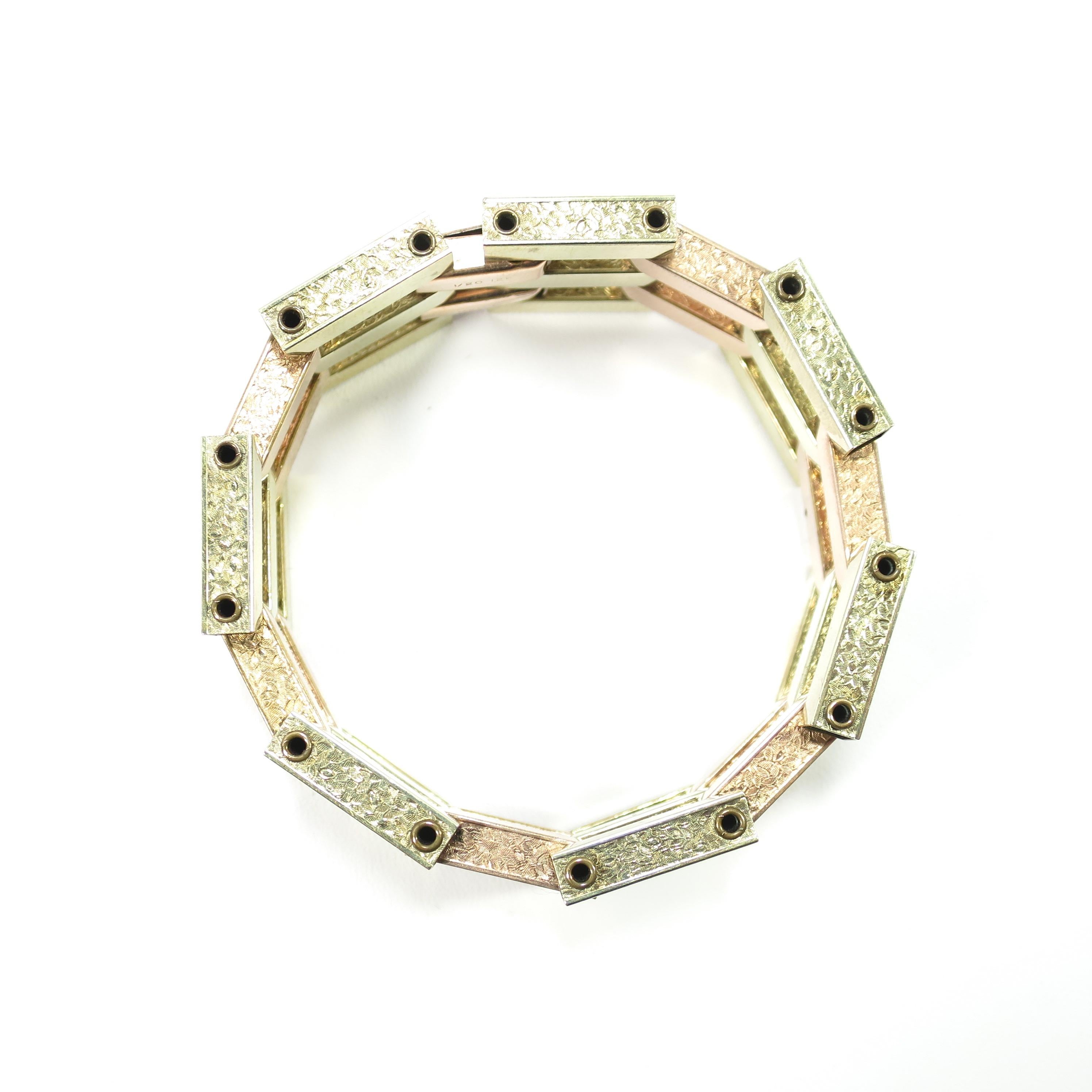 Victorian Revival Rose & Yellow Gold Etched Link Bracelet, 1920s For Sale 6