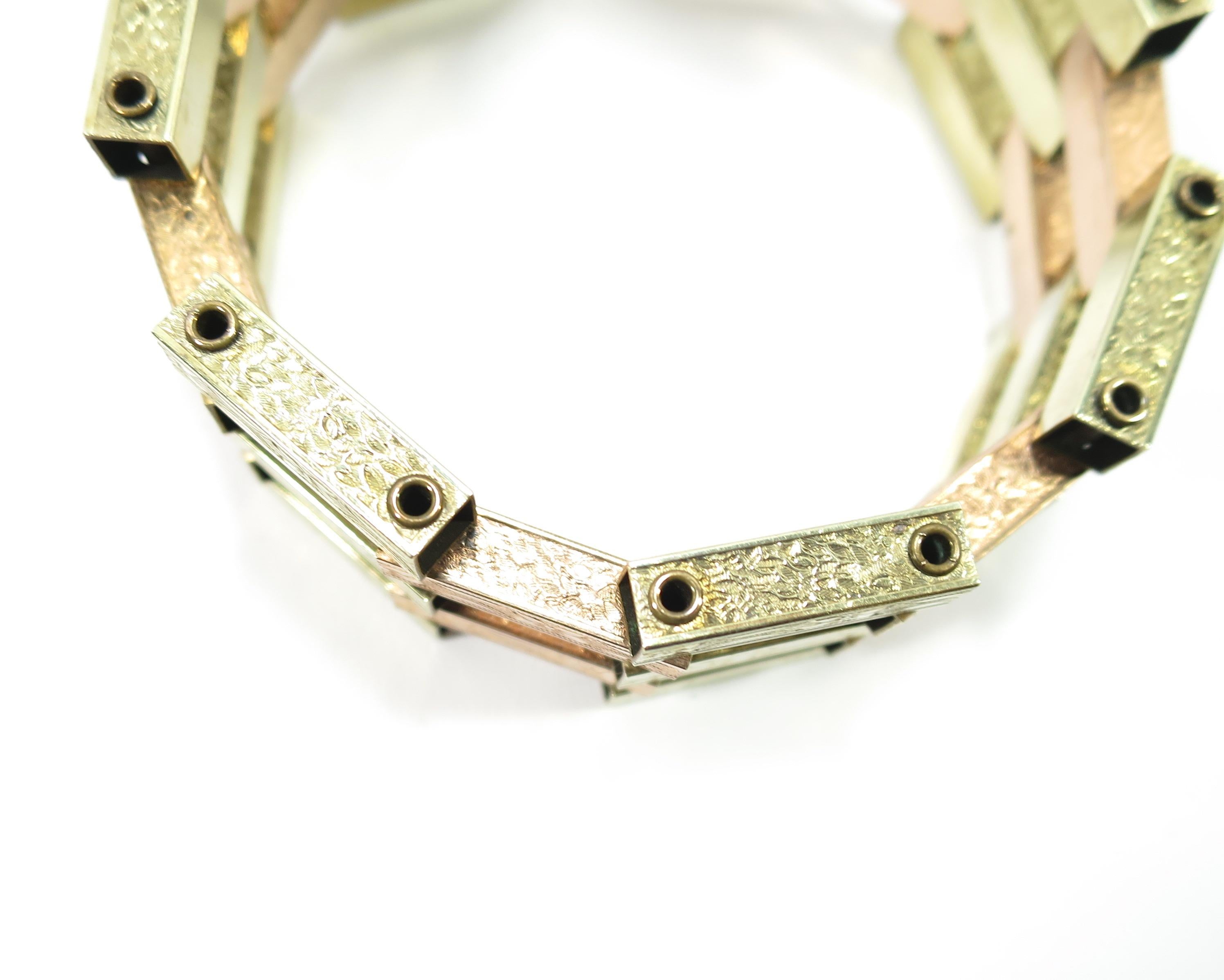 Victorian Revival Rose & Yellow Gold Etched Link Bracelet, 1920s For Sale 7
