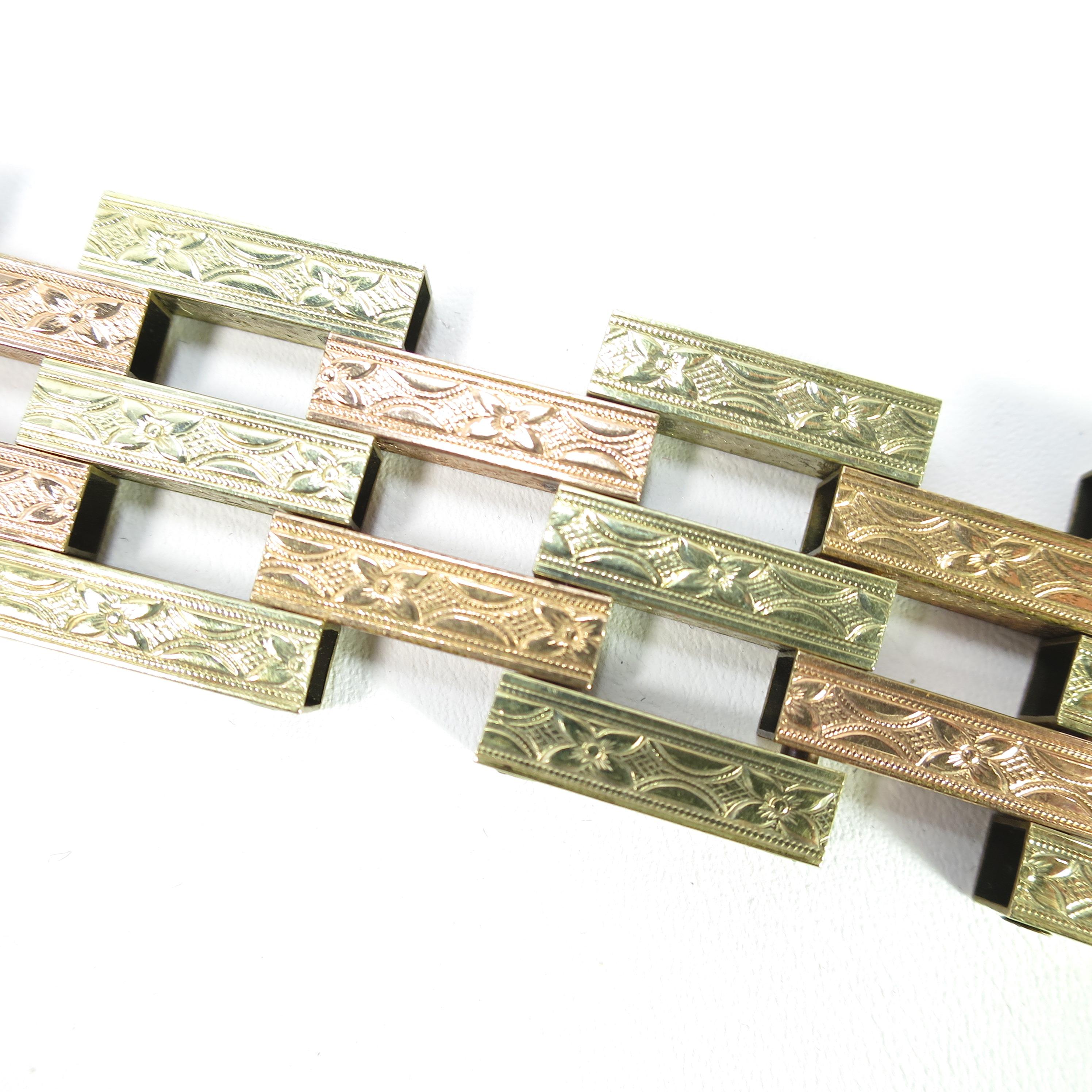 Victorian Revival Rose & Yellow Gold Etched Link Bracelet, 1920s For Sale 2