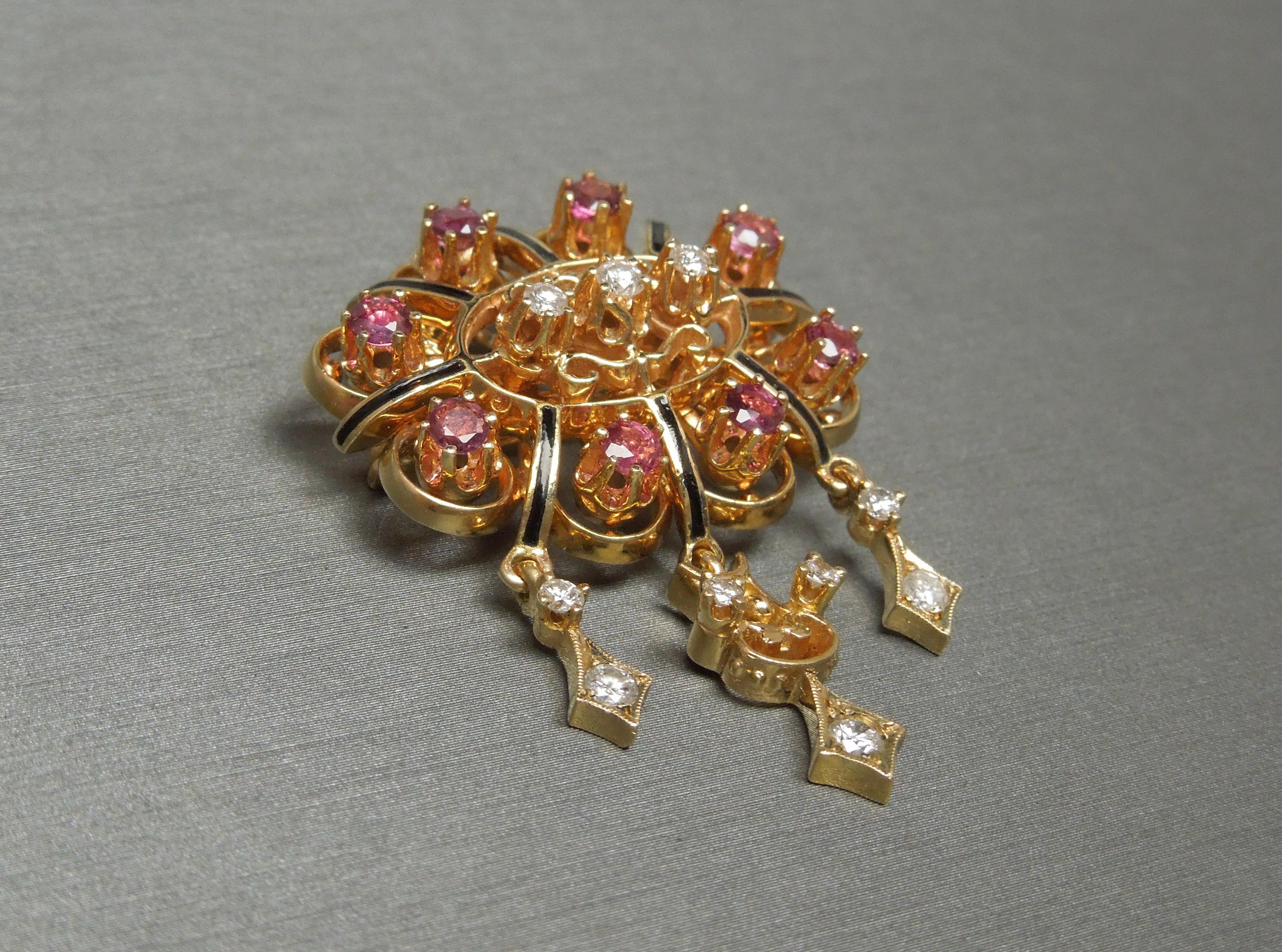 Women's Victorian Revival Ruby and Diamond Pin Pendant For Sale