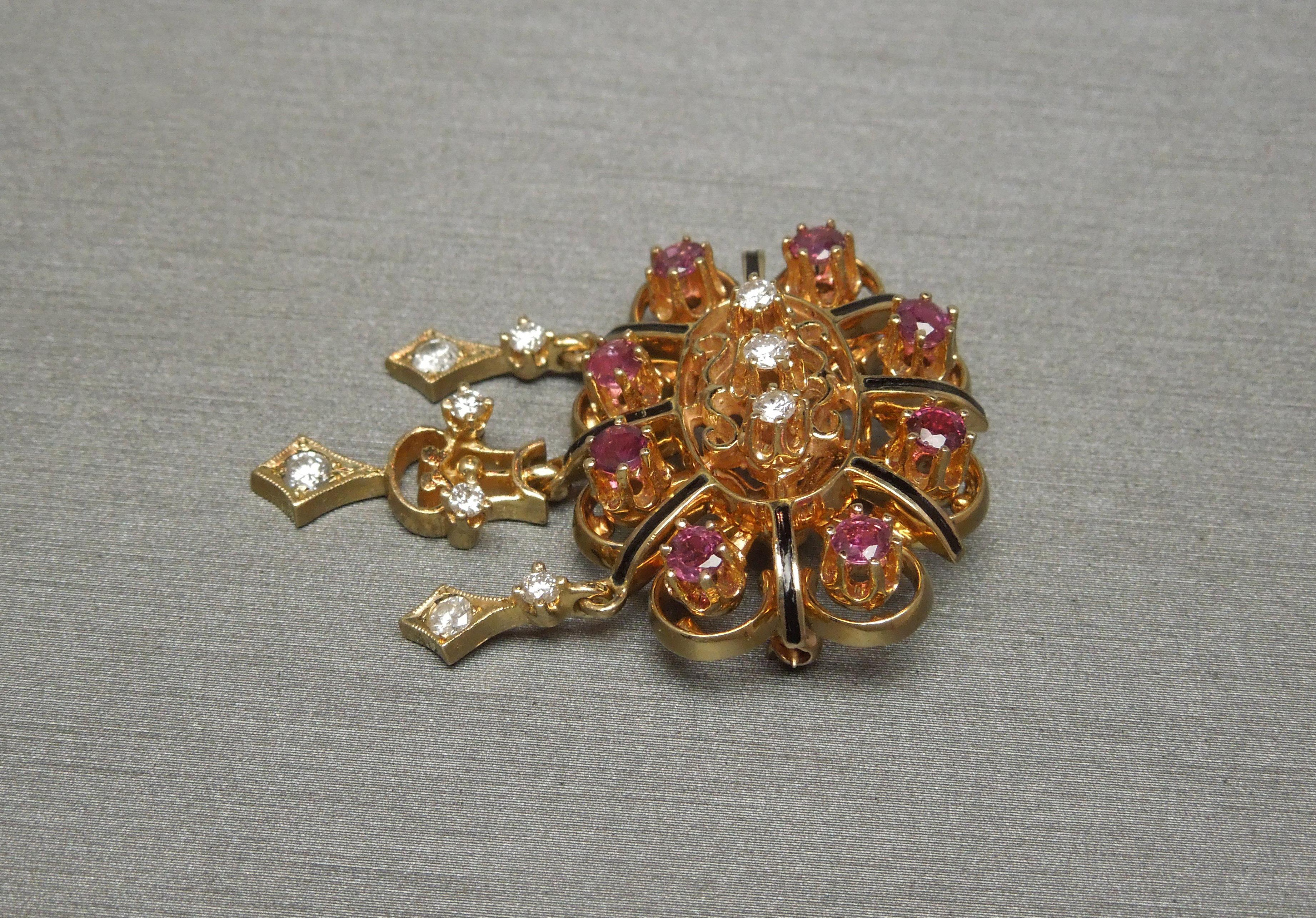 Victorian Revival Ruby and Diamond Pin Pendant For Sale 1