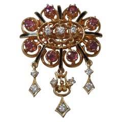 Pendentif à épingle néo- victorien en rubis et diamants