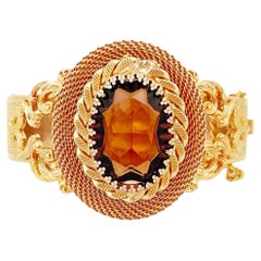 Victorian Revival Smoked Topaz Crystal Hinged Bracelet, 1960s