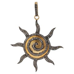 Colgante de diamantes oxidados Sol en espiral de renacimiento victoriano en plata de ley