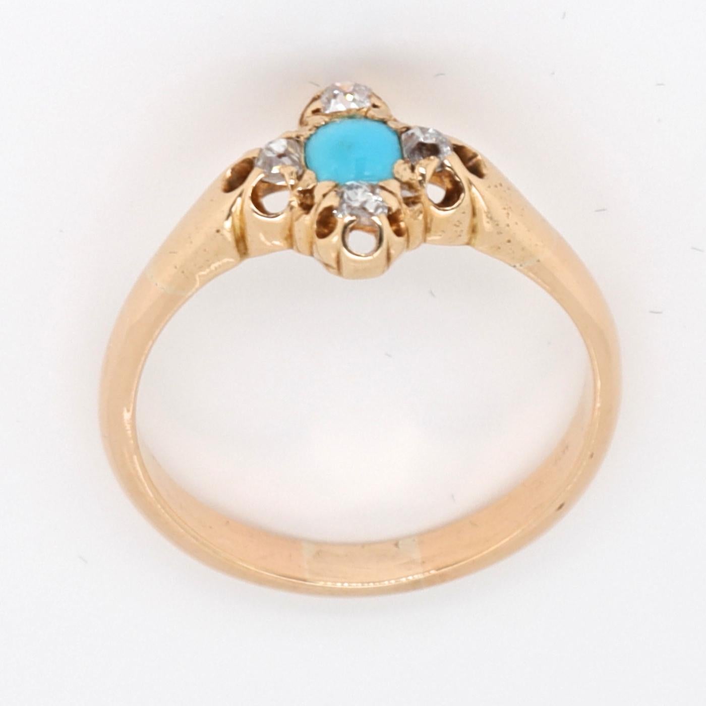 Women's Victorian Revival Turquoise Diamond 14 Karat Gold Ring