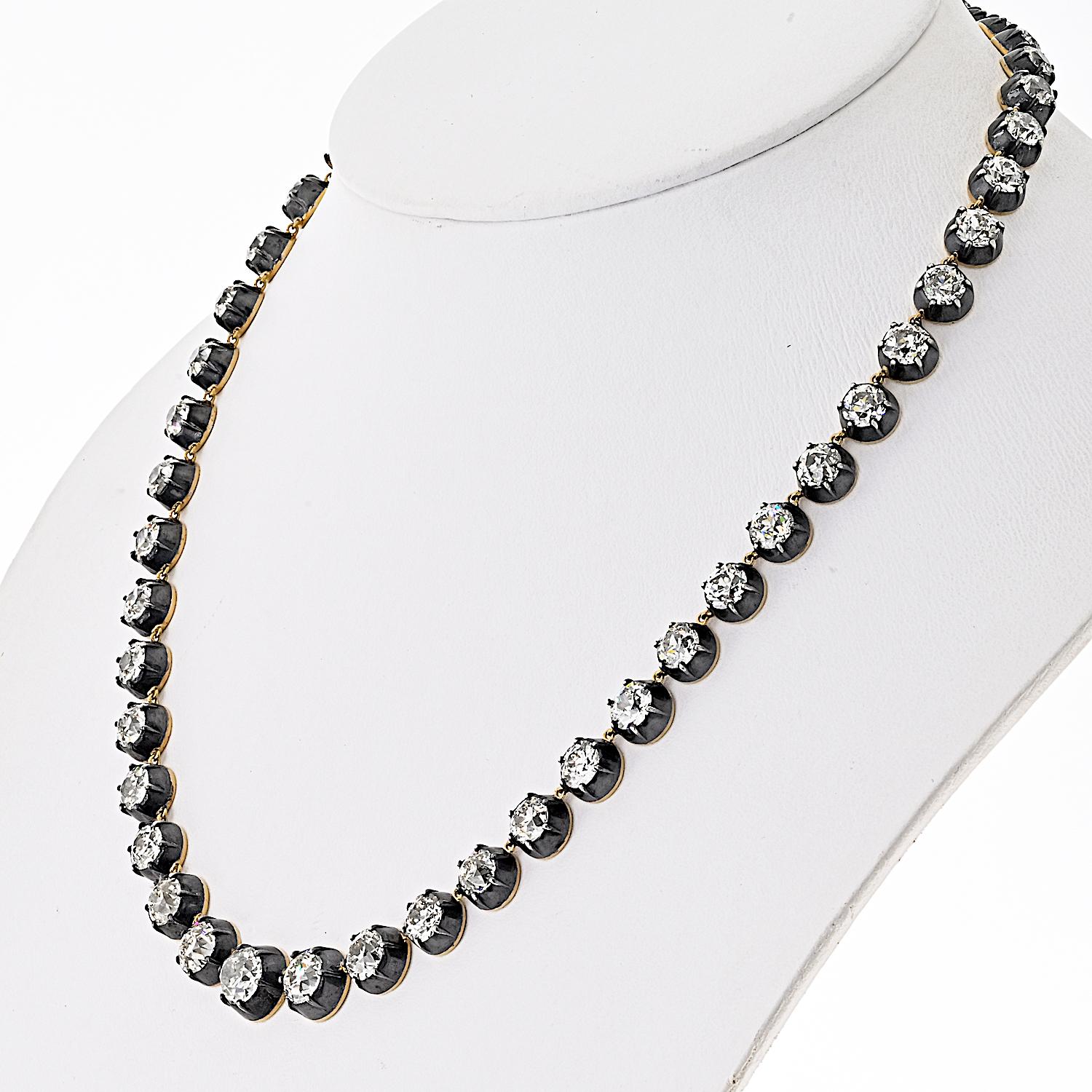 Viktorianische Revival Vintage-Halskette im Vintage-Stil mit 40.01cttw Diamanten im alteuropäischen Schliff (Moderne) im Angebot