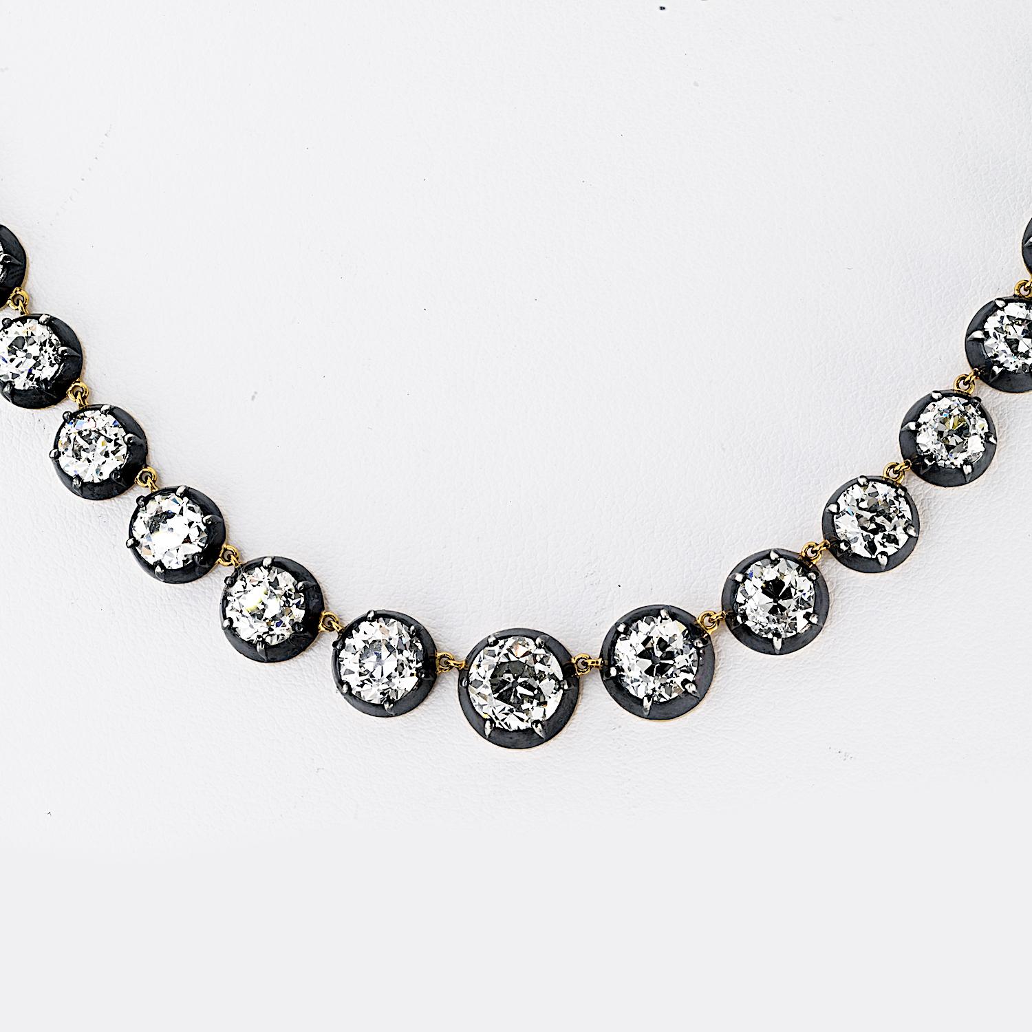 Viktorianische Revival Vintage-Halskette im Vintage-Stil mit 40.01cttw Diamanten im alteuropäischen Schliff (Alteuropäischer Schliff) im Angebot