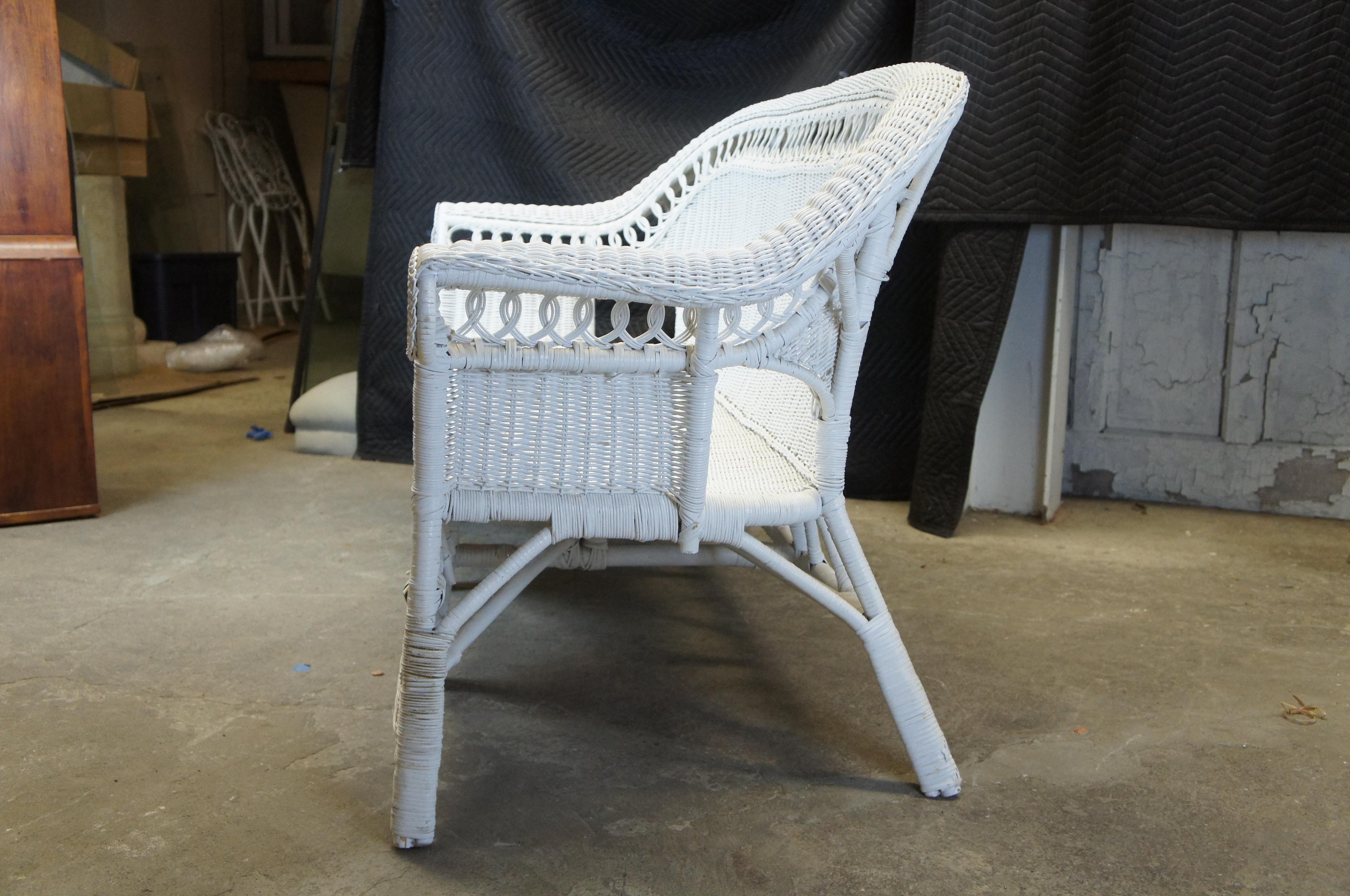 Victorian Revival White Wicker Rattan Rolled Arm Sofa Settee Love Seat Boho Chic 5