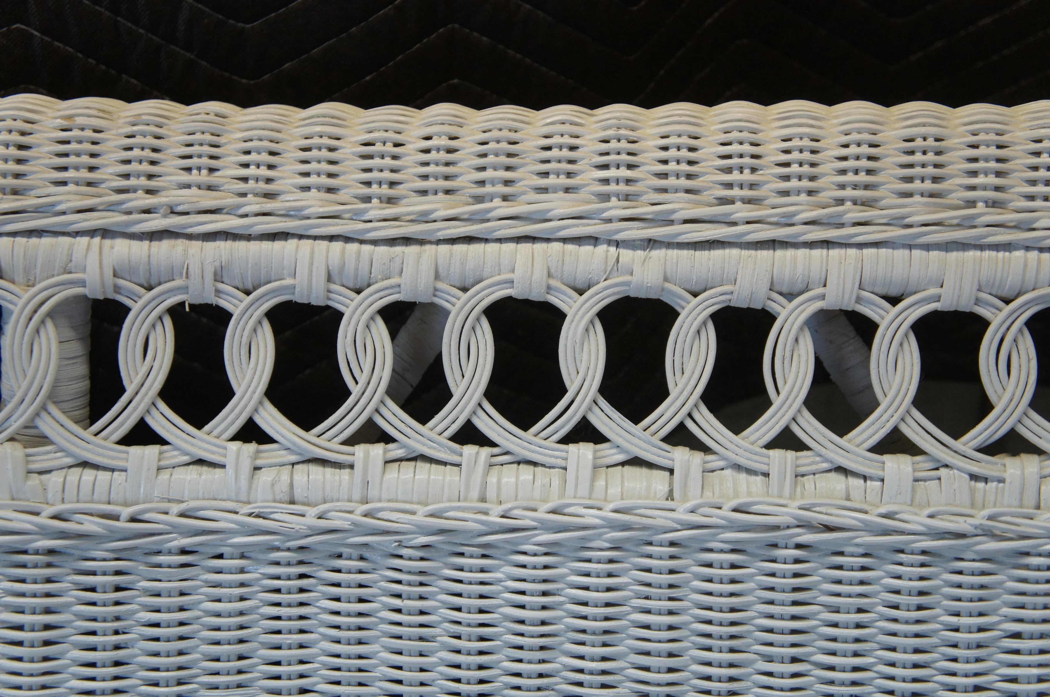 Victorian Revival White Wicker Rattan Rolled Arm Sofa Settee Love Seat Boho Chic 3