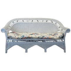 Victorian Revival White Wicker Rattan Rolled Arm Sofa Settee Love Seat Boho Chic