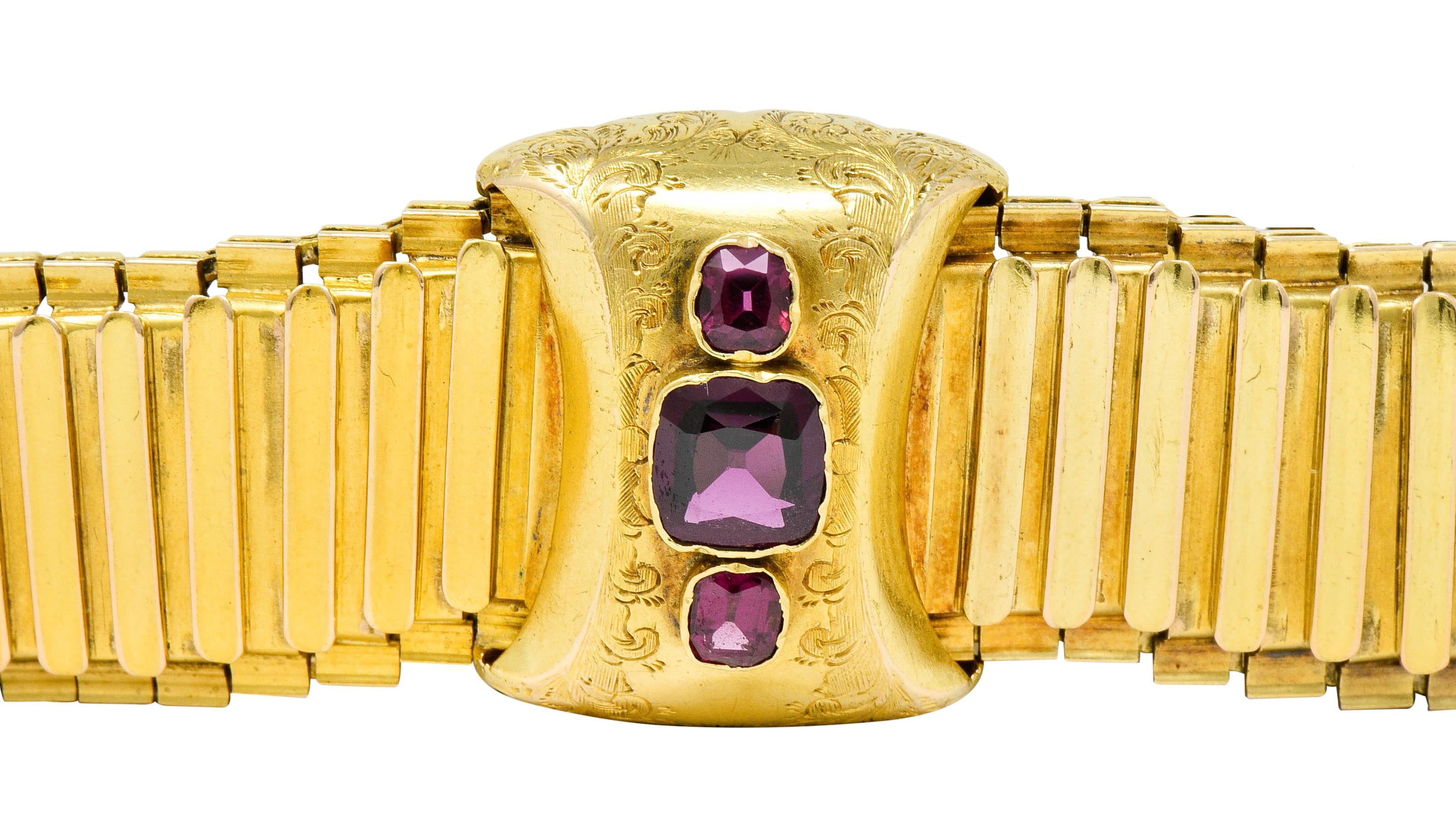 Victorian Rhodolite Garnet 14 Karat Gold Statement Bracelet 2