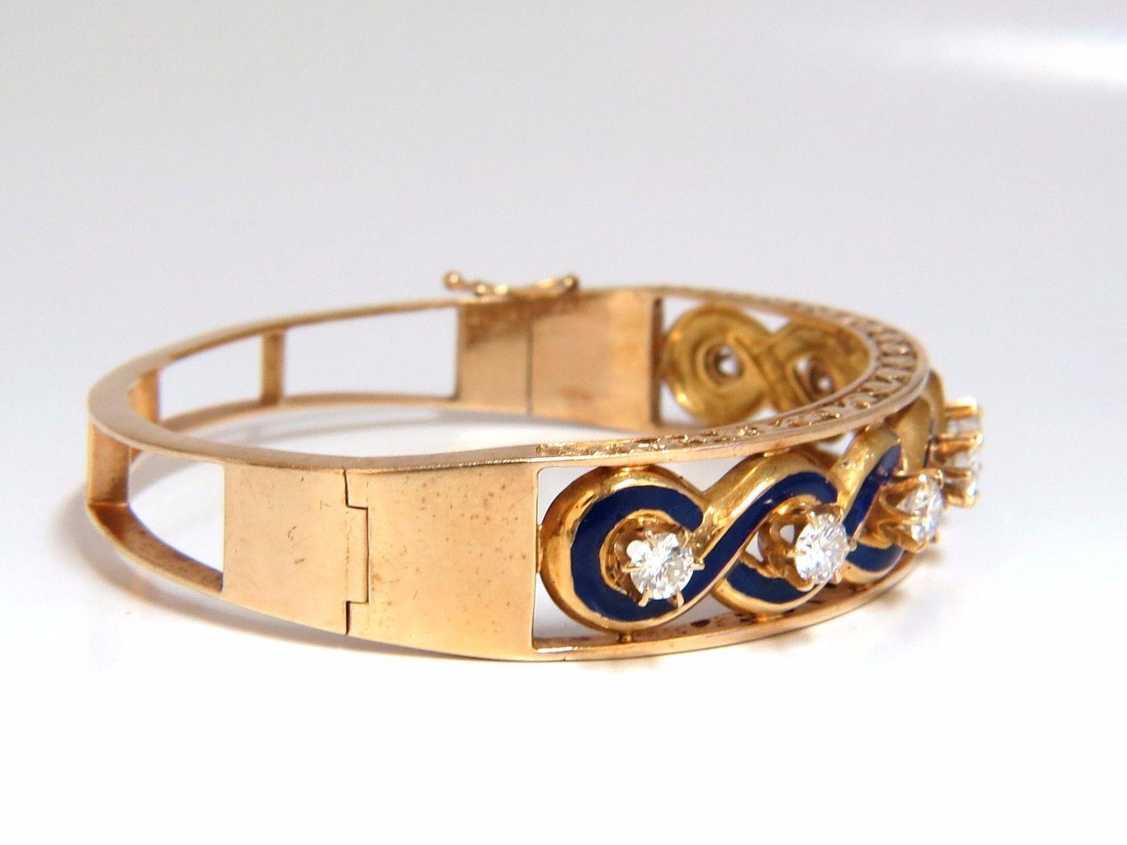 Victorian Ridged Interwoven Braided Handmade Diamond Bangle Bracelet 14 Karat For Sale 3