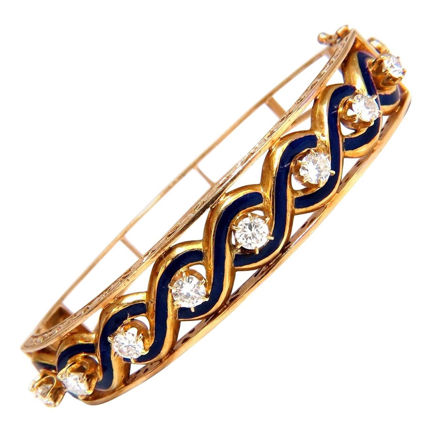 Victorian Ridged Interwoven Braided Handmade Diamond Bangle Bracelet 14 Karat* For Sale