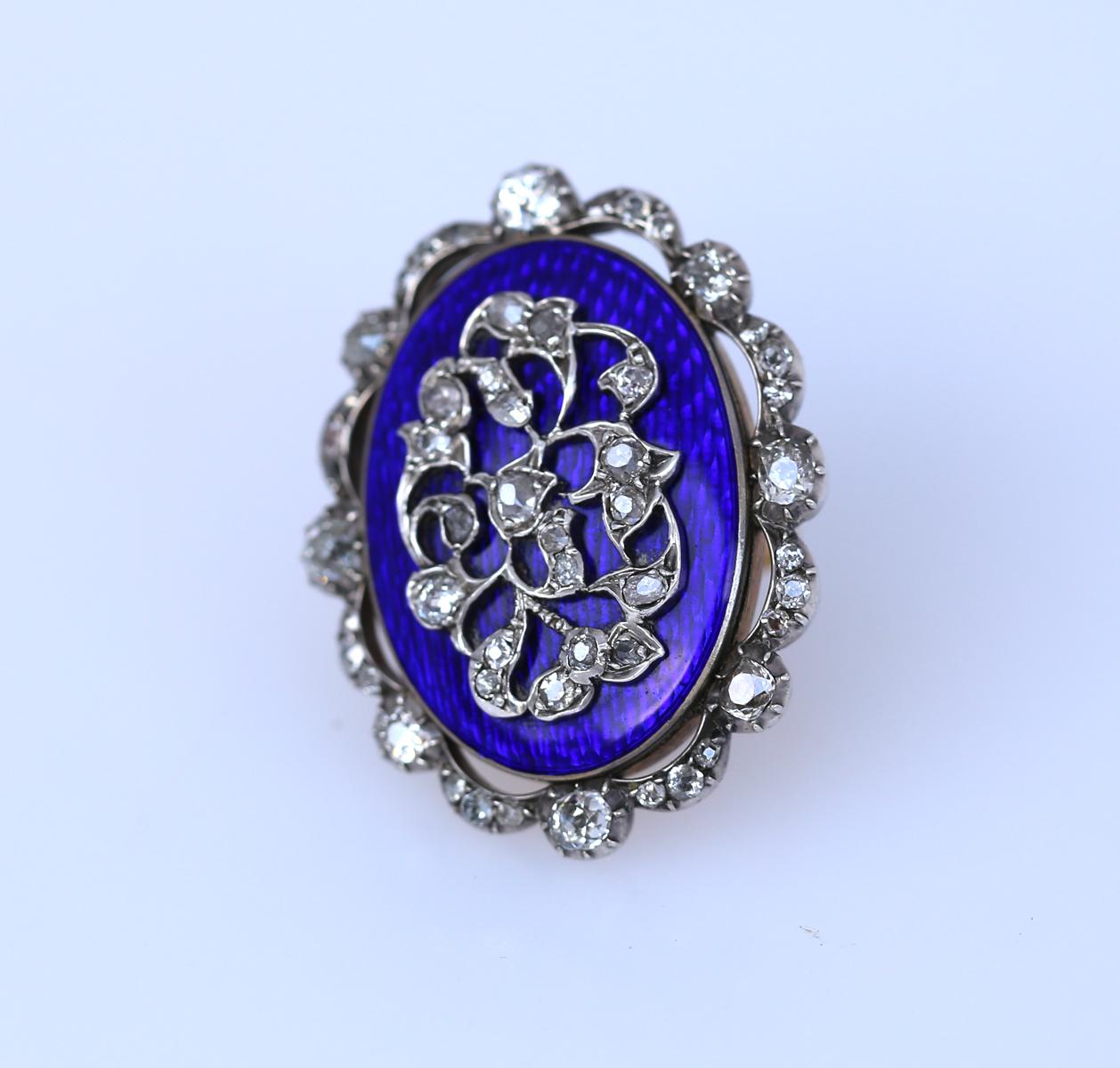 Viktorianischer Ring mit blauen Emaille-Diamanten im Altschliff, 1900 (Alteuropäischer Schliff)