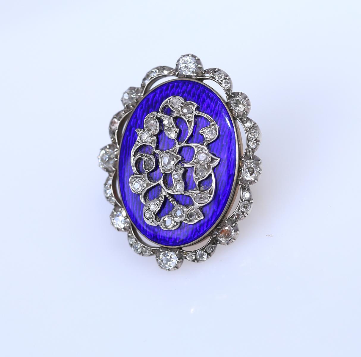 Viktorianischer Ring mit blauen Emaille-Diamanten im Altschliff, 1900 im Zustand „Relativ gut“ in Herzelia, Tel Aviv