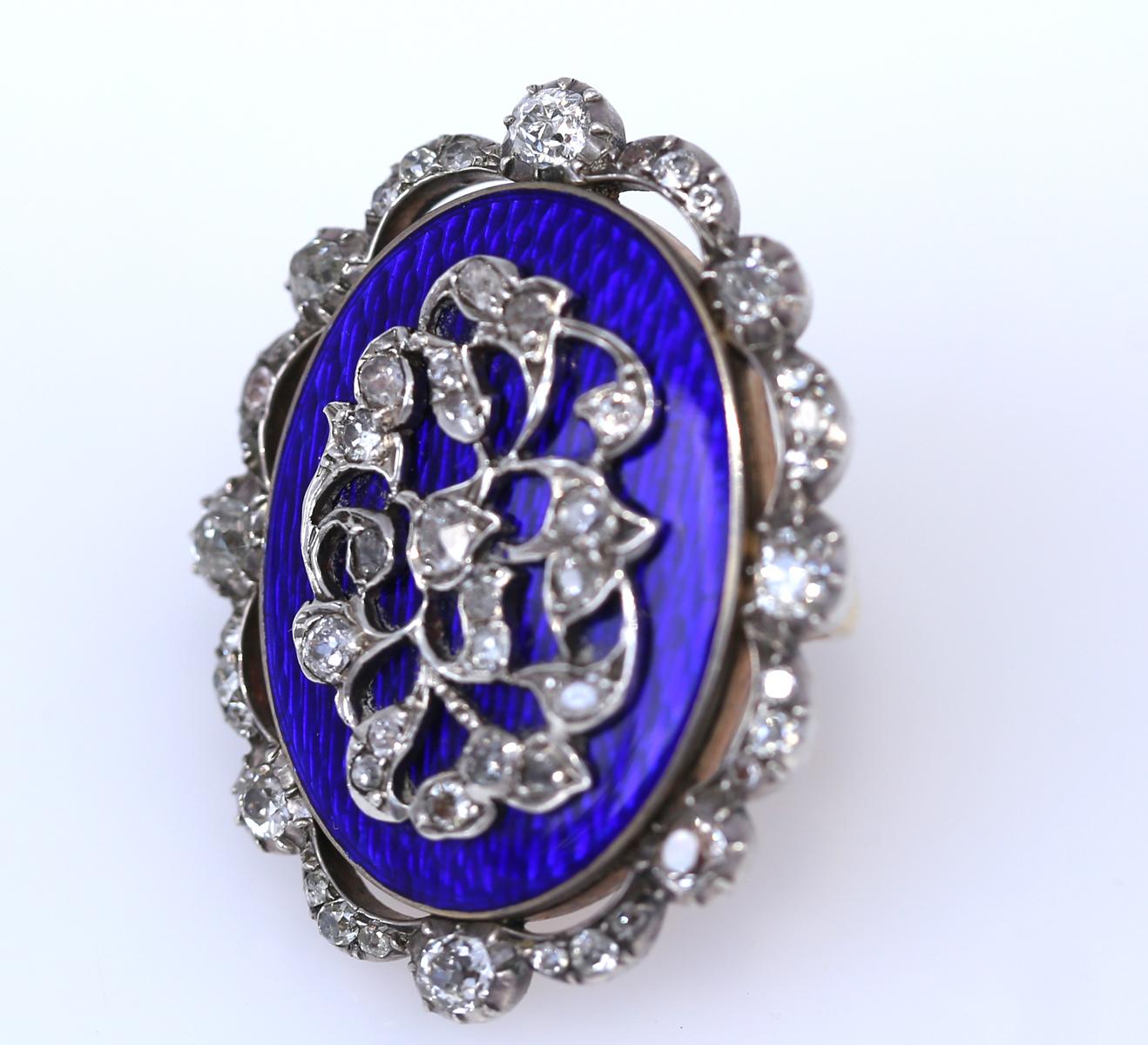 Viktorianischer Ring mit blauen Emaille-Diamanten im Altschliff, 1900 3