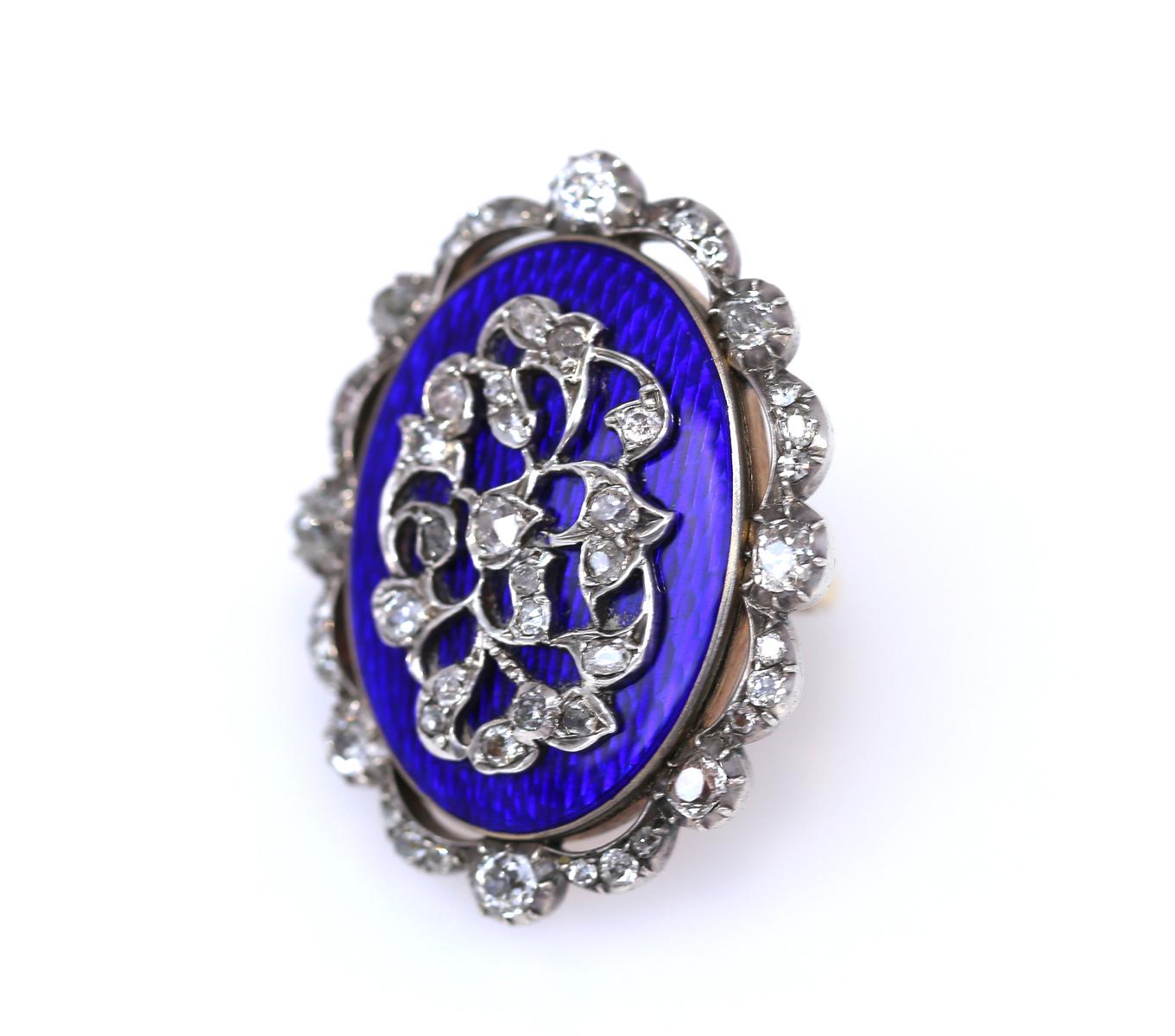 Viktorianischer Ring mit blauen Emaille-Diamanten im Altschliff, 1900 4
