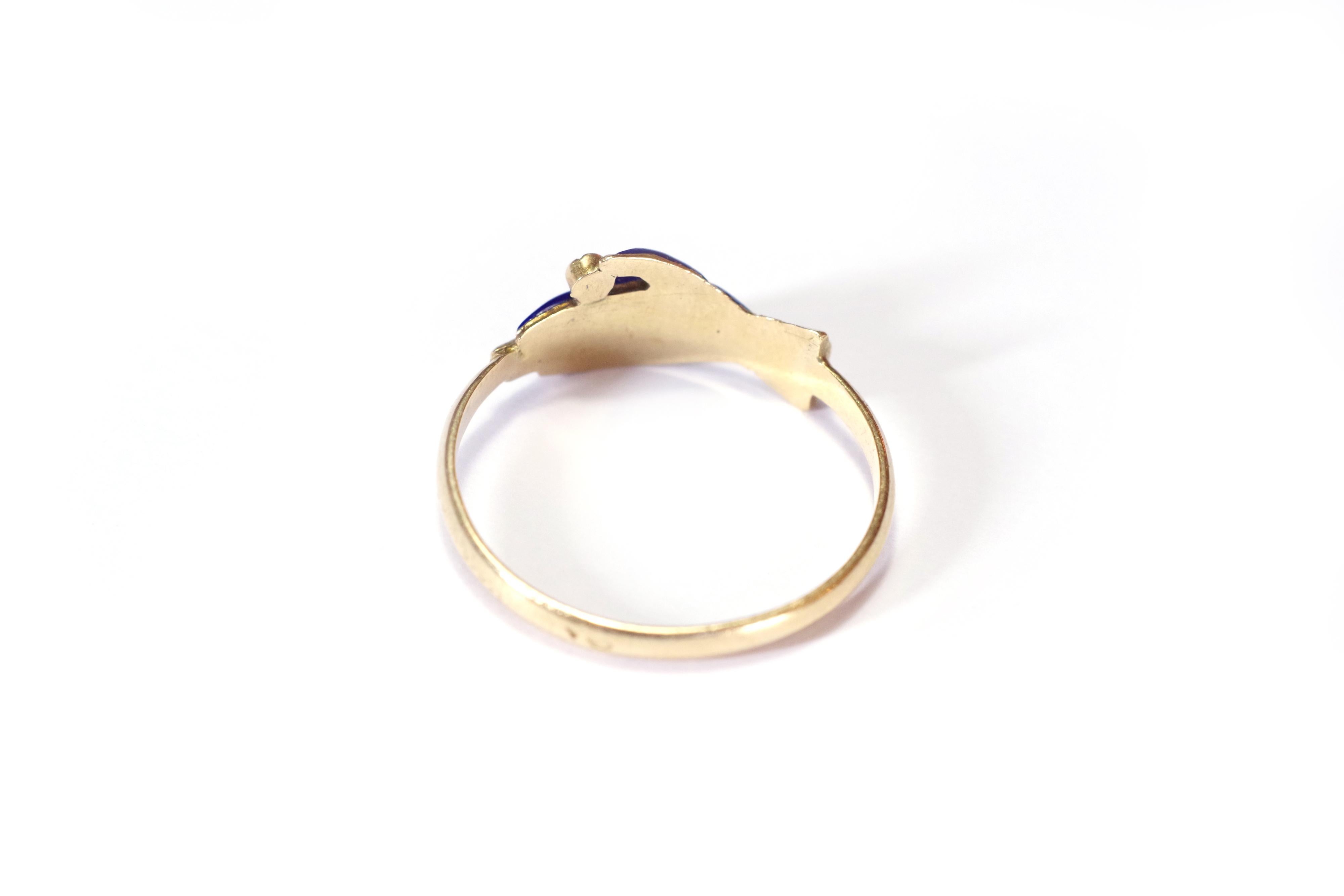 Late Victorian Victorian ring hand enamel diamond in yellow gold, fede ring