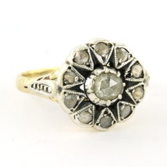 Victorian ring wit rose cut diamonds up to 0.20ct 14k gold and silver