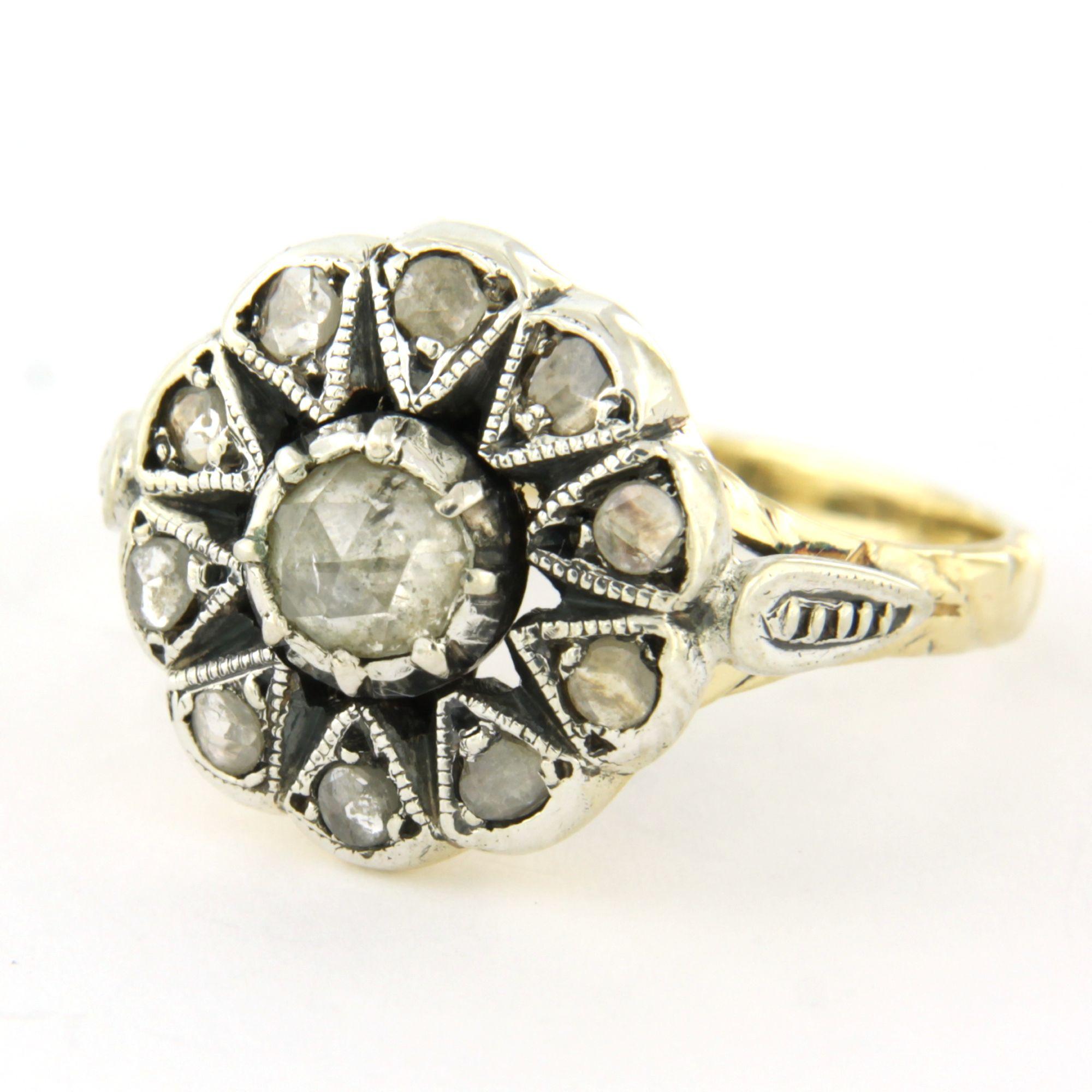 Women's Victorian ring wit rose cut diamonds up to 0.20ct 14k gold and silver For Sale