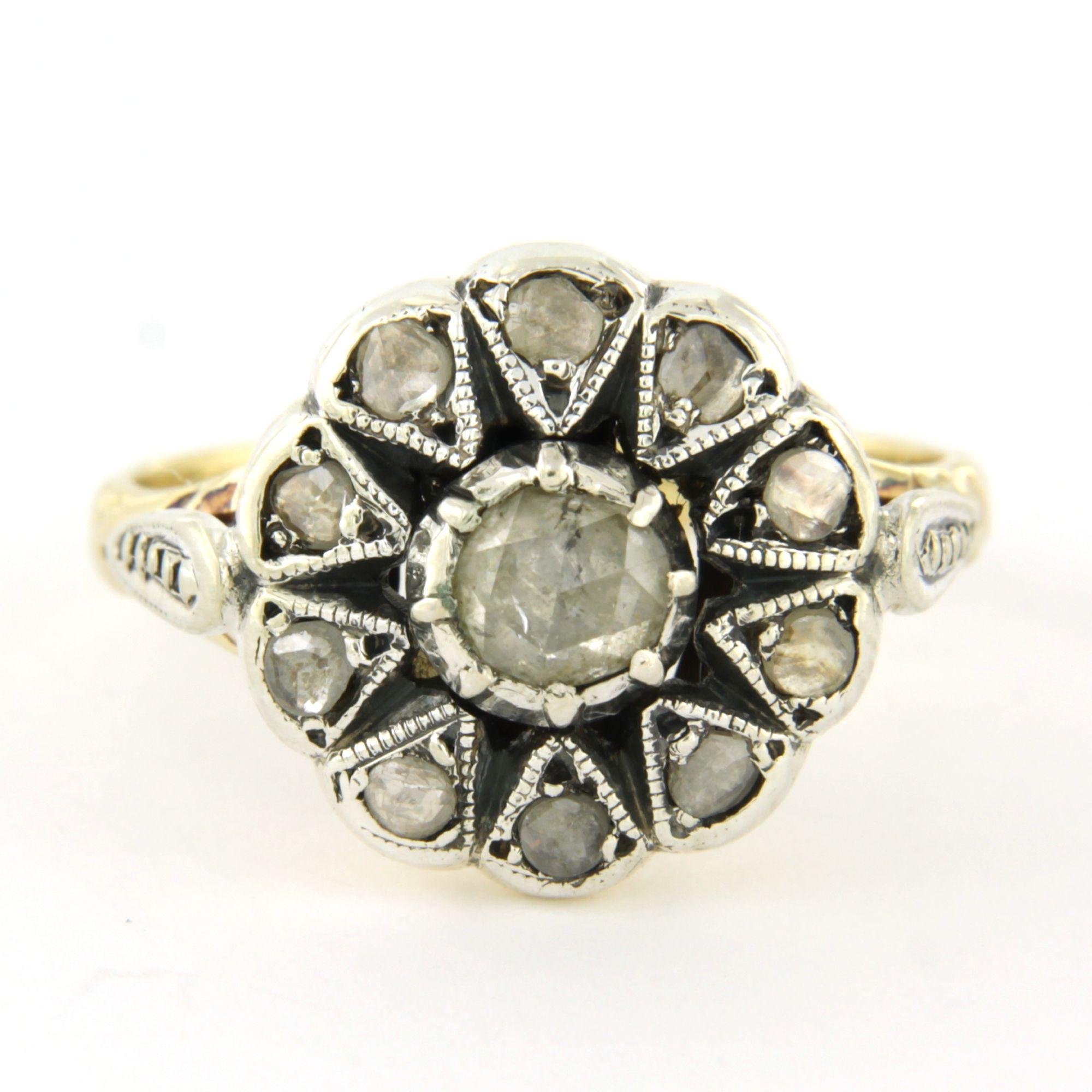 Victorian ring wit rose cut diamonds up to 0.20ct 14k gold and silver For Sale 1